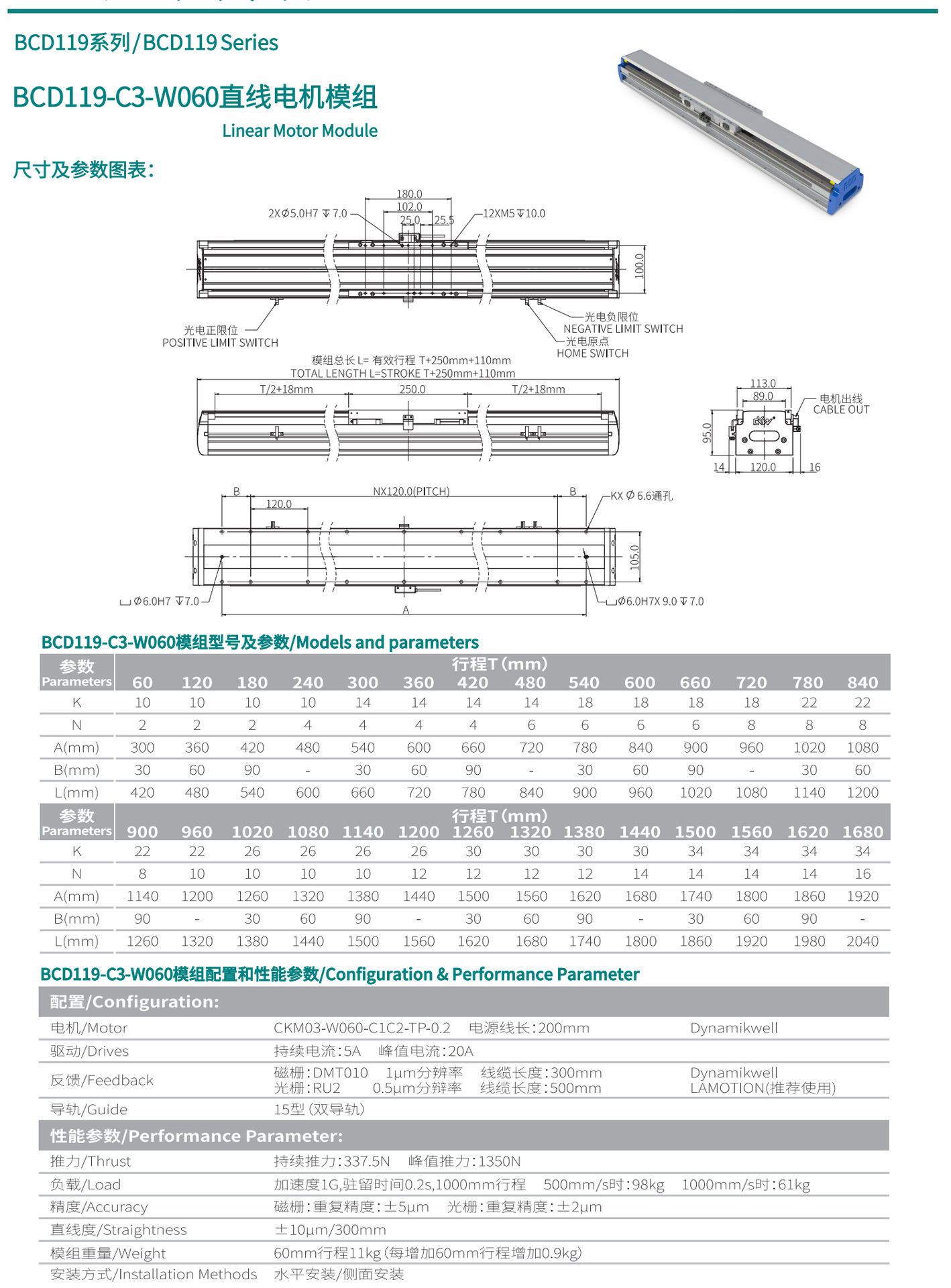 直线电机模组BCD119-C3-W060