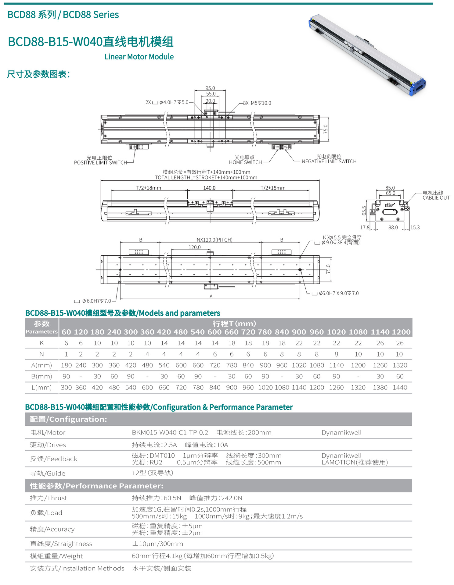 直线电机模组BCD88-B15-W040