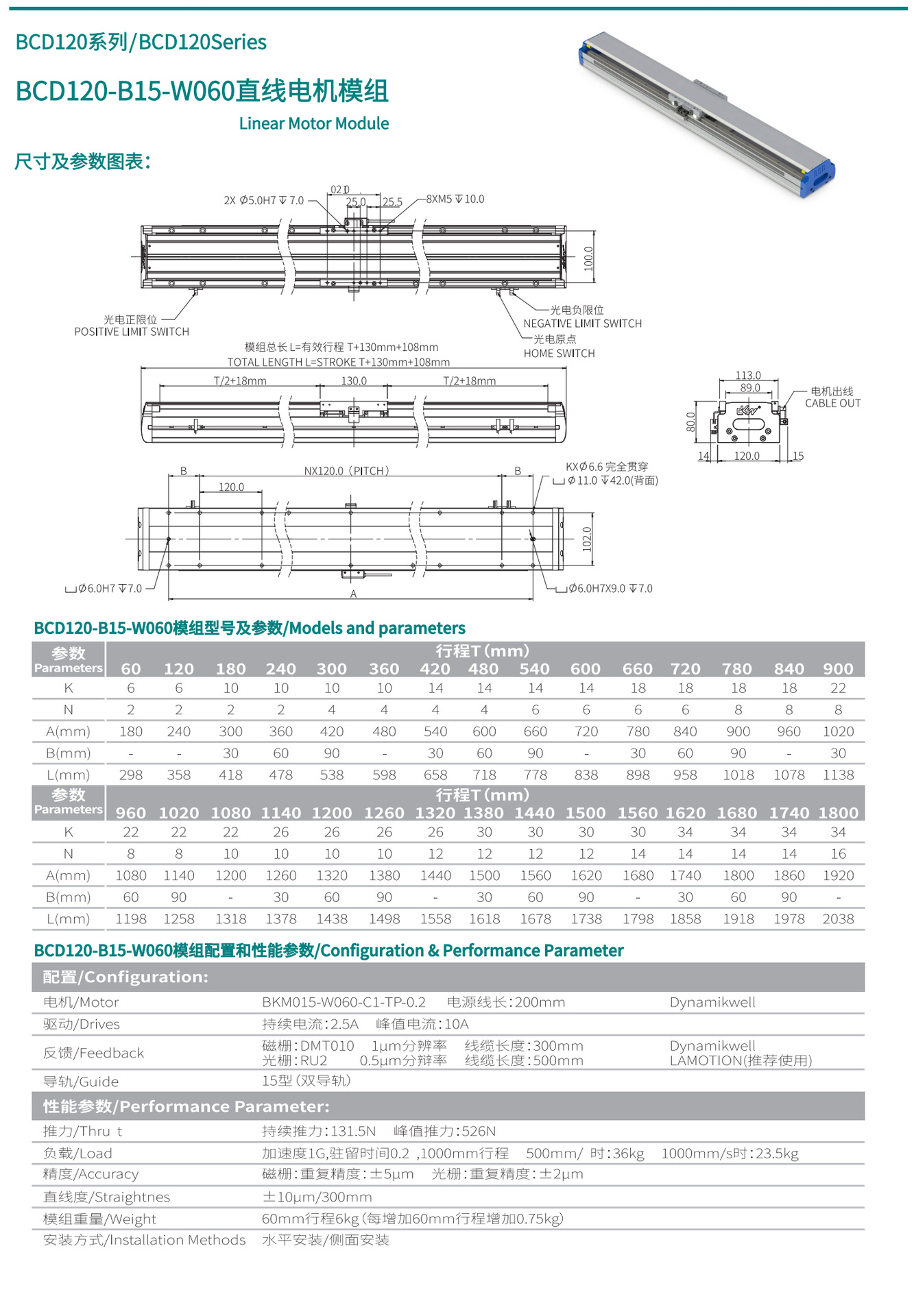 直线电机模组BCD120-B15-W060